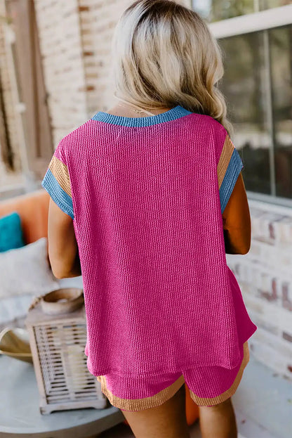 Vibrant Pink Textured Knit Plus Shorts Set