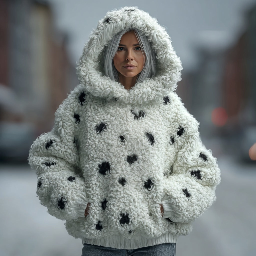 Comstylish Women's Cute Polka Dot Plush Warm Hoodie