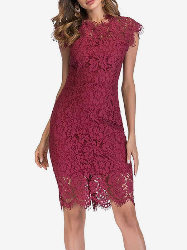 Birthday Bodycon Dresses Pink Sleeveless Designed Neckline Midi Dress Sheath Dress Pencil Dress