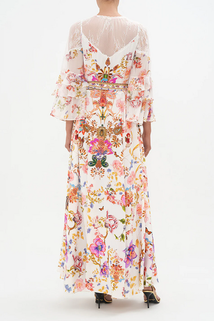 Lace Mid Sleeve Wrap Maxi Dress