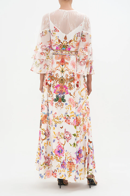 Lace Mid Sleeve Wrap Maxi Dress