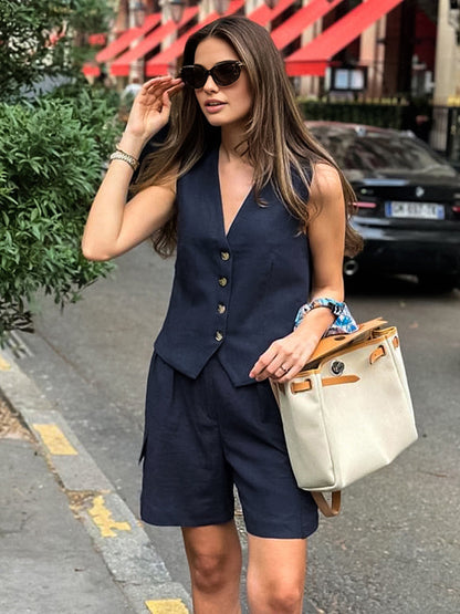 Pure Cotton Tailored Pockets Shorts Set