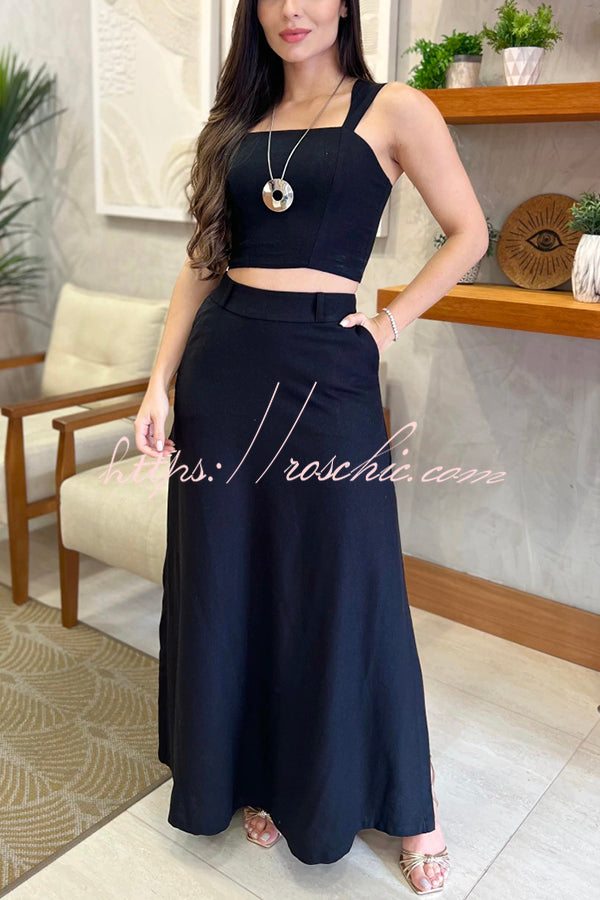 Color Slim Fit Camisole Top and High Waist Slit Pocket Long Skirt Set