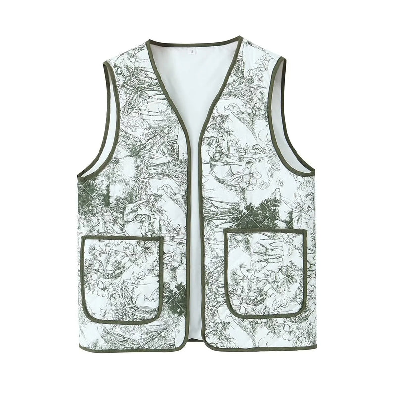 Patchwork Print Quilted Pocket Waistcoat