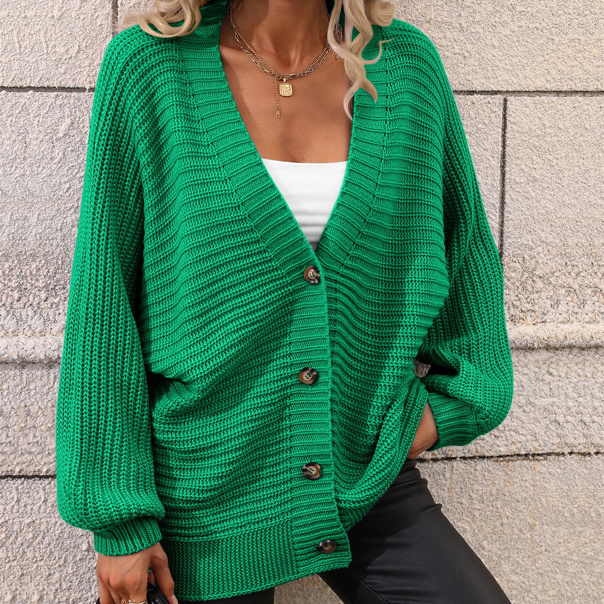 Autumn Winter Knitting Single Breasted Color Knitted Cardigan Loose Sweater