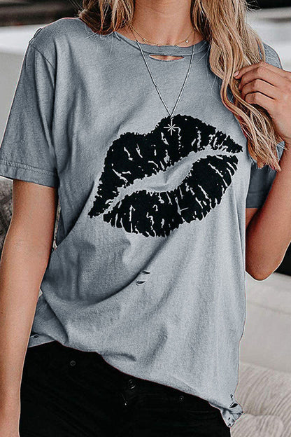 Sweet Print Split Joint O Neck T-shirts(3 Colors)