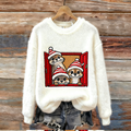 Christmas Fun Animal Pattern Women's Round Neck Flannel Sweatshirt