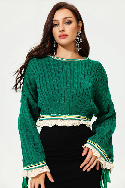 Flared Sleeve Crew Collar Knit Sweater