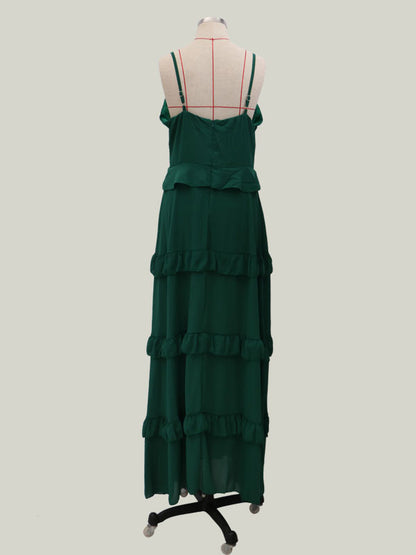 Green Maxi Dresses Sleeveless Straps Neck Sleeveless Floor Length Dress