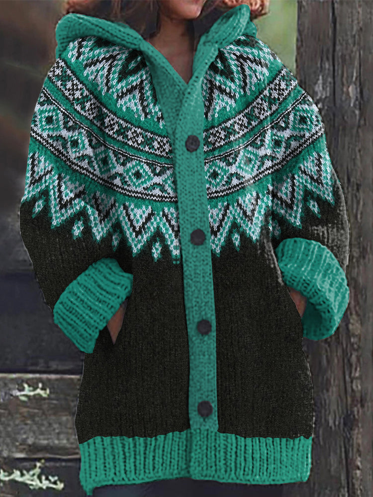 Women's Fairman Pattern Contrast Sweater Cardigan elevenforest
