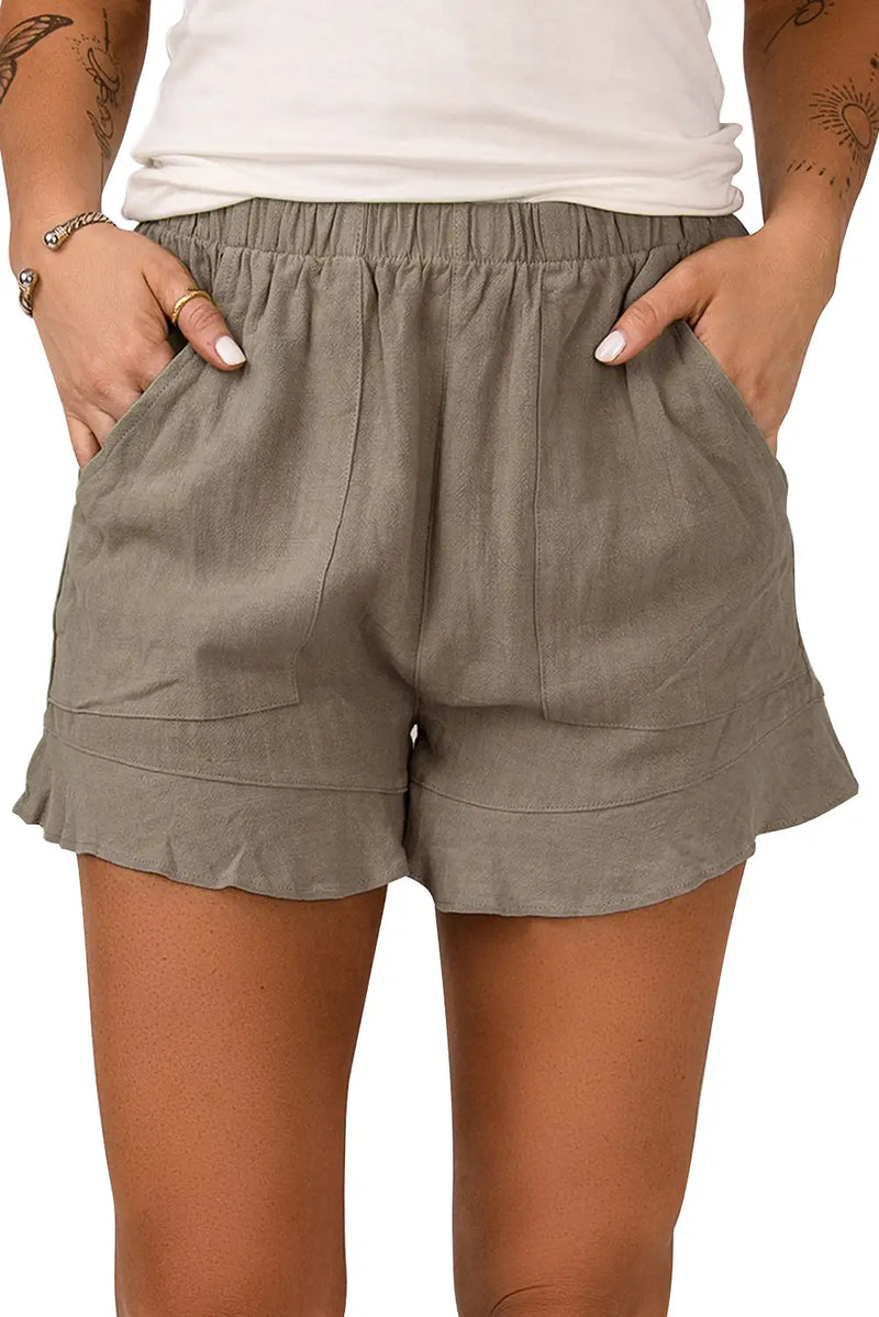 Khaki Ruffle Pocket Shorts