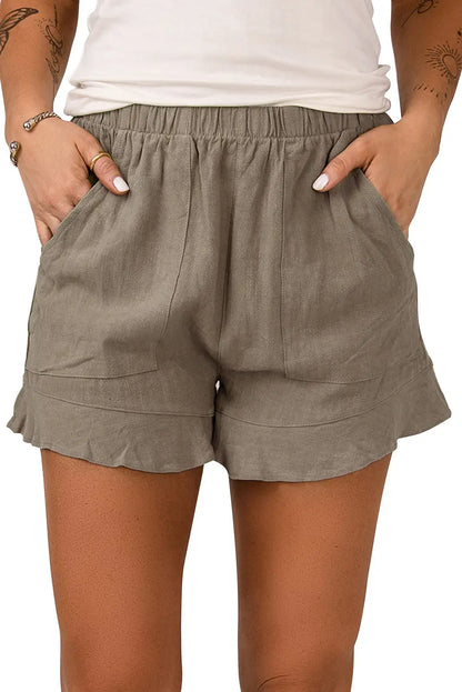 Khaki Ruffle Pocket Shorts