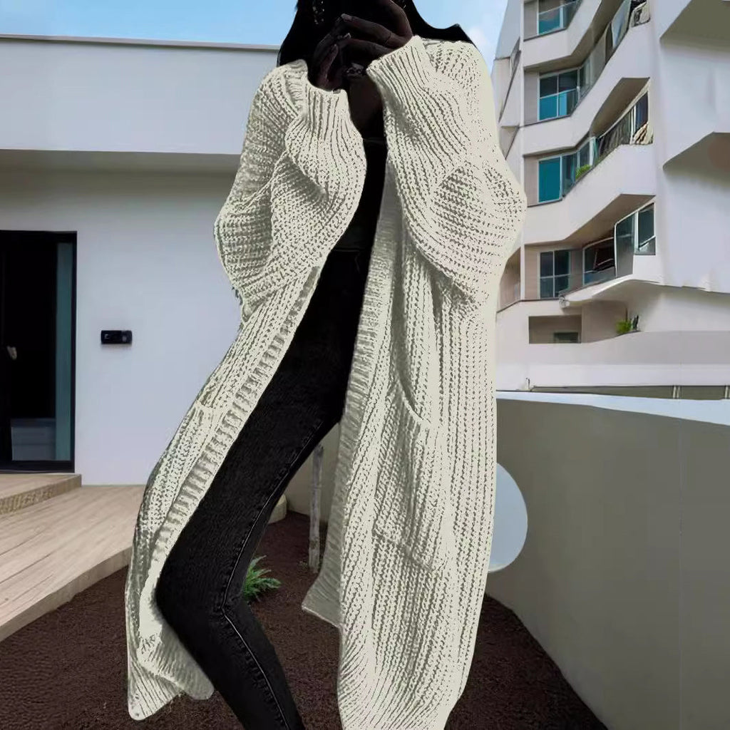 Loose Pocket Long Sleeve Long Sweater Cardigan elevenforest