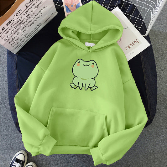 Frog Sweatshirt Cartoon Clothes Harajuku Long Sleeve Hooded Kawaii Hoodie for Winter Fleece Hoodies Pocket Green Tops