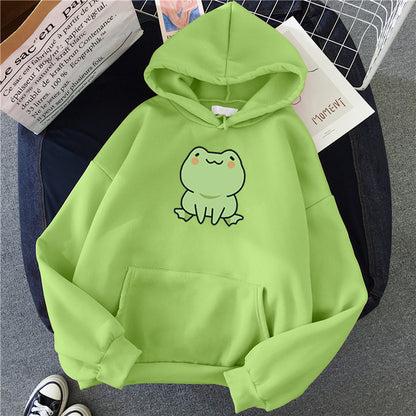 Frog Sweatshirt Cartoon Clothes Harajuku Long Sleeve Hooded Kawaii Hoodie for Winter Fleece Hoodies Pocket Green Tops