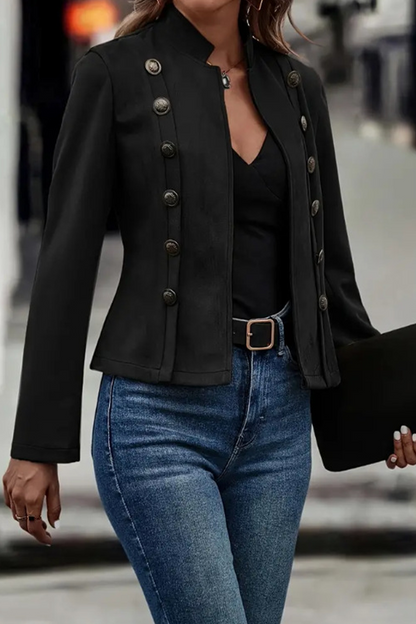 Street Color Buttons Patchwork Half a Turtleneck Outerwear