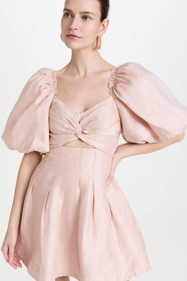 Lydia Puff-sleeve Knot Mini Dress