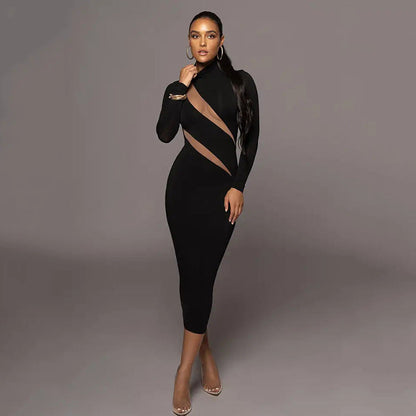Spring Round Neck Long Sleeve Stitching Dress Dress – Print Mini Dress