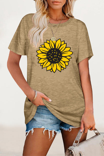 Print Flowers O Neck T-shirts