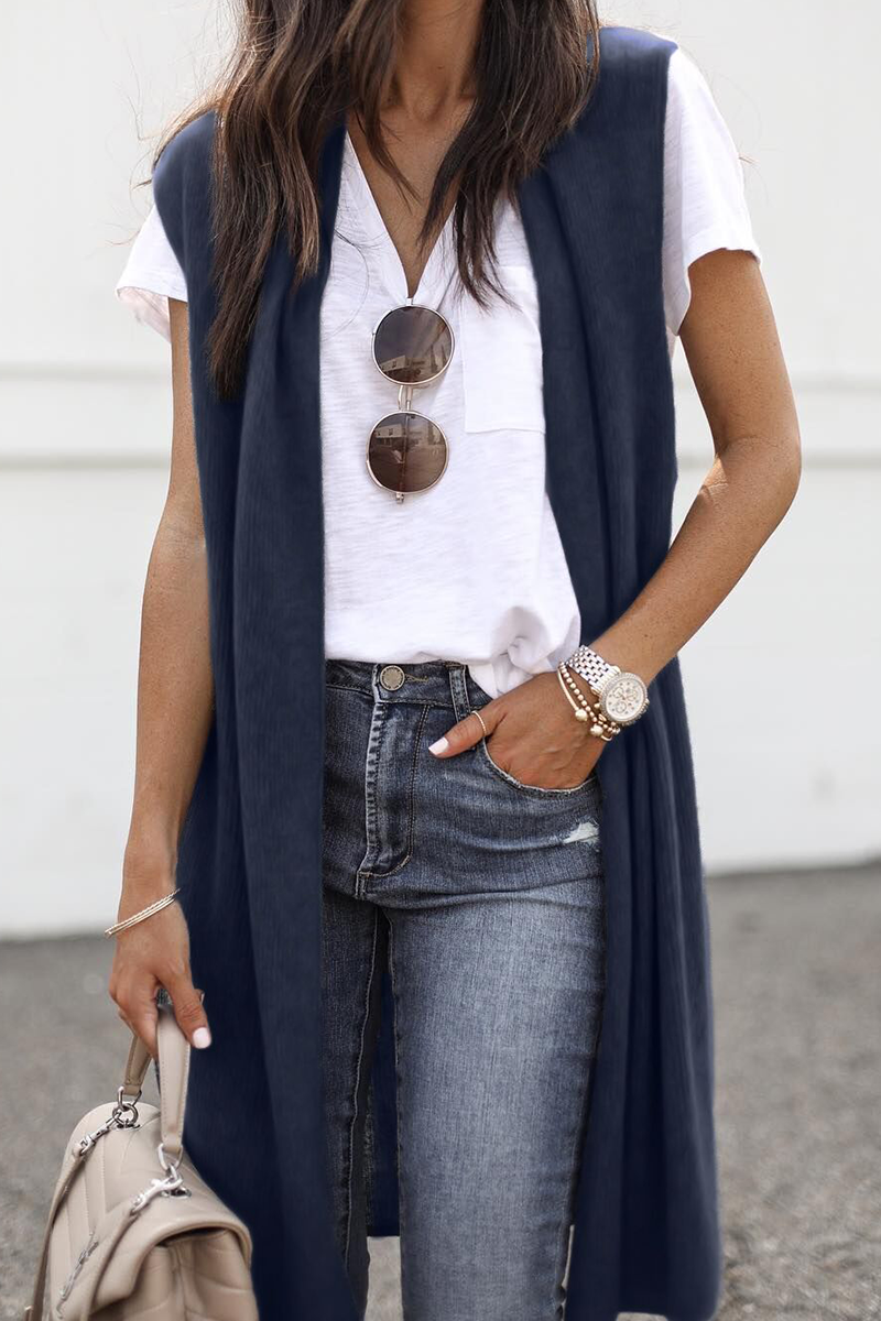 Patchwork Basic V Neck Vests(4 Colors)
