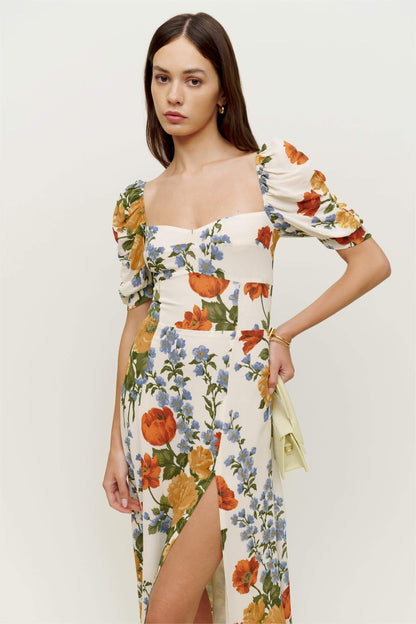 Heart Collar Slit Midi Dress