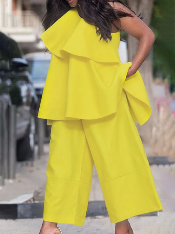 High Waisted Loose Pockets Color Pants Trousers