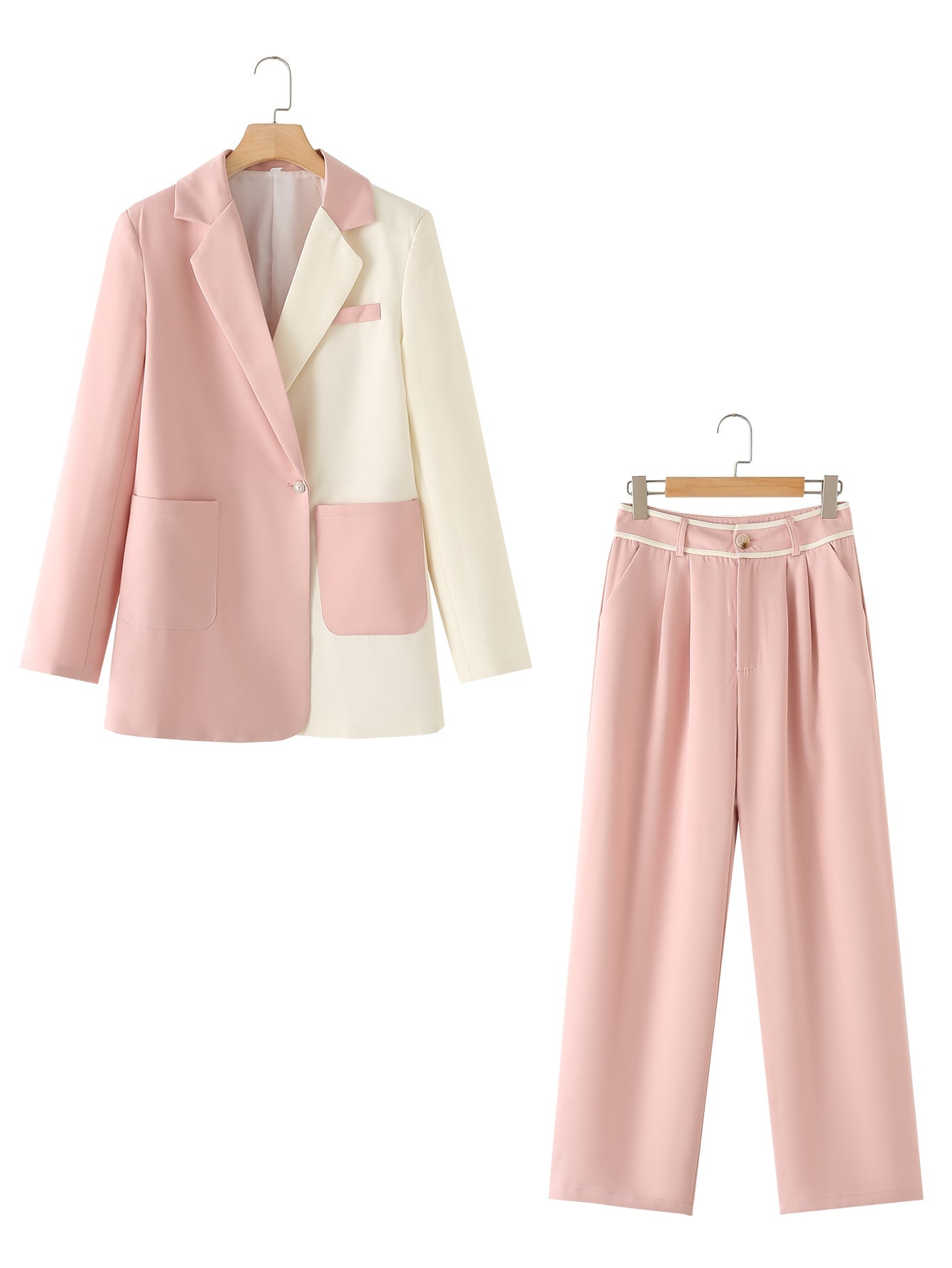 Clothing High Grade Contrast Color Blazer High Waist Straight Work Pant Suit