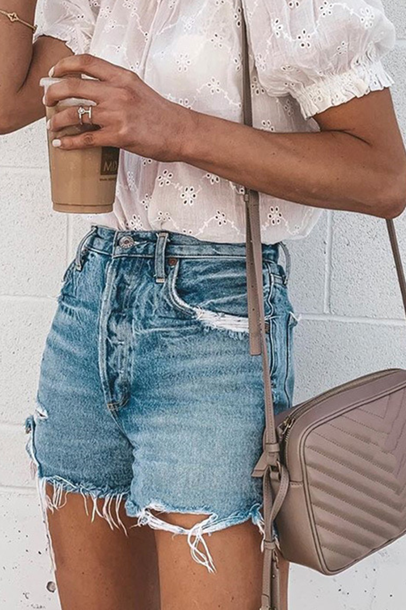 Patchwork Tassel Mid Waist Straight Denim