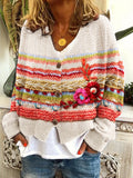 Flowers Crochet Colorful V Neck Cozy Knit Isle Cardigan elevenforest