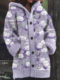 Japanese Sleeping Cat Floral Women's Hooded Sweater Cardigan elevenforest