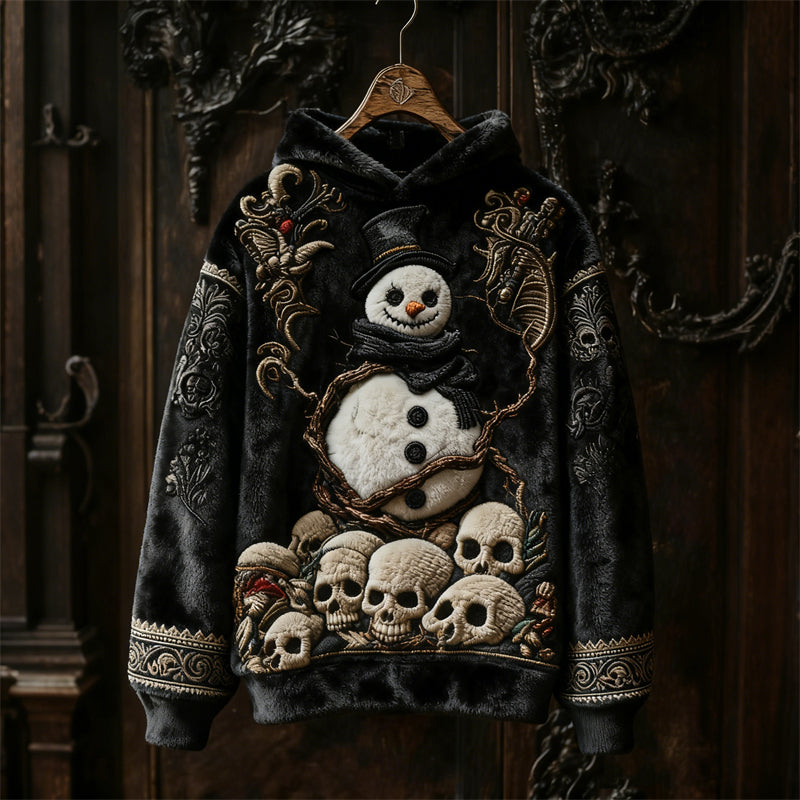 Comstylish Gothic Dark Christmas Snowman Skulls Cozy Plush Hoodie