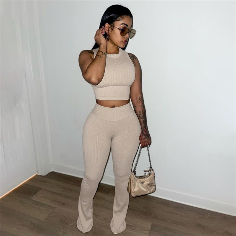 Summer Slim Fit Cropped Top High Waist Slimming Pants Set