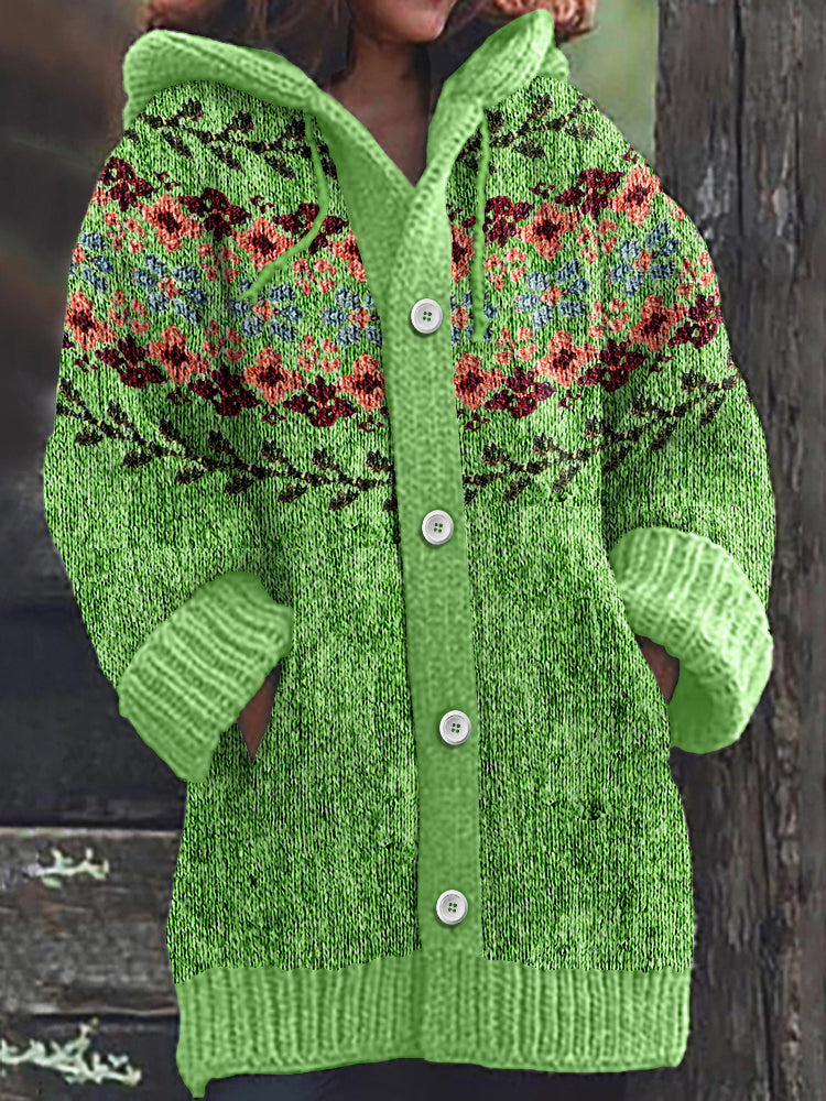 Vintage Button Floral Icelandic Pattern Cardigan Sweater elevenforest