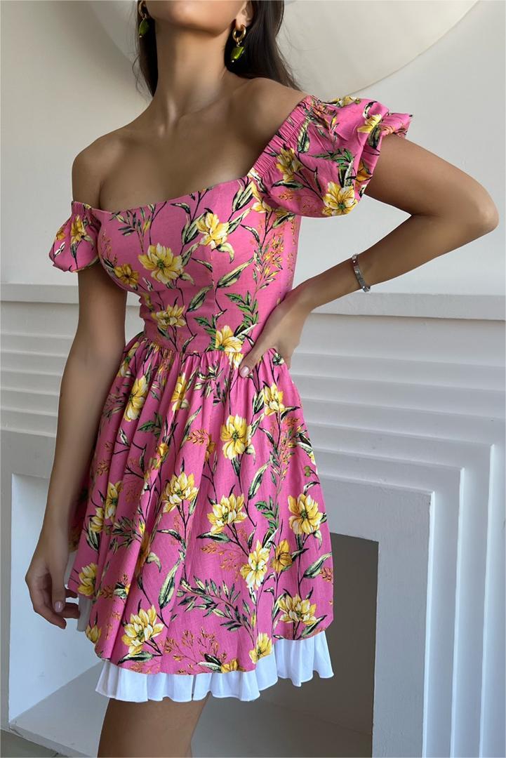Puff Sleeve Square Collar Mini Dress