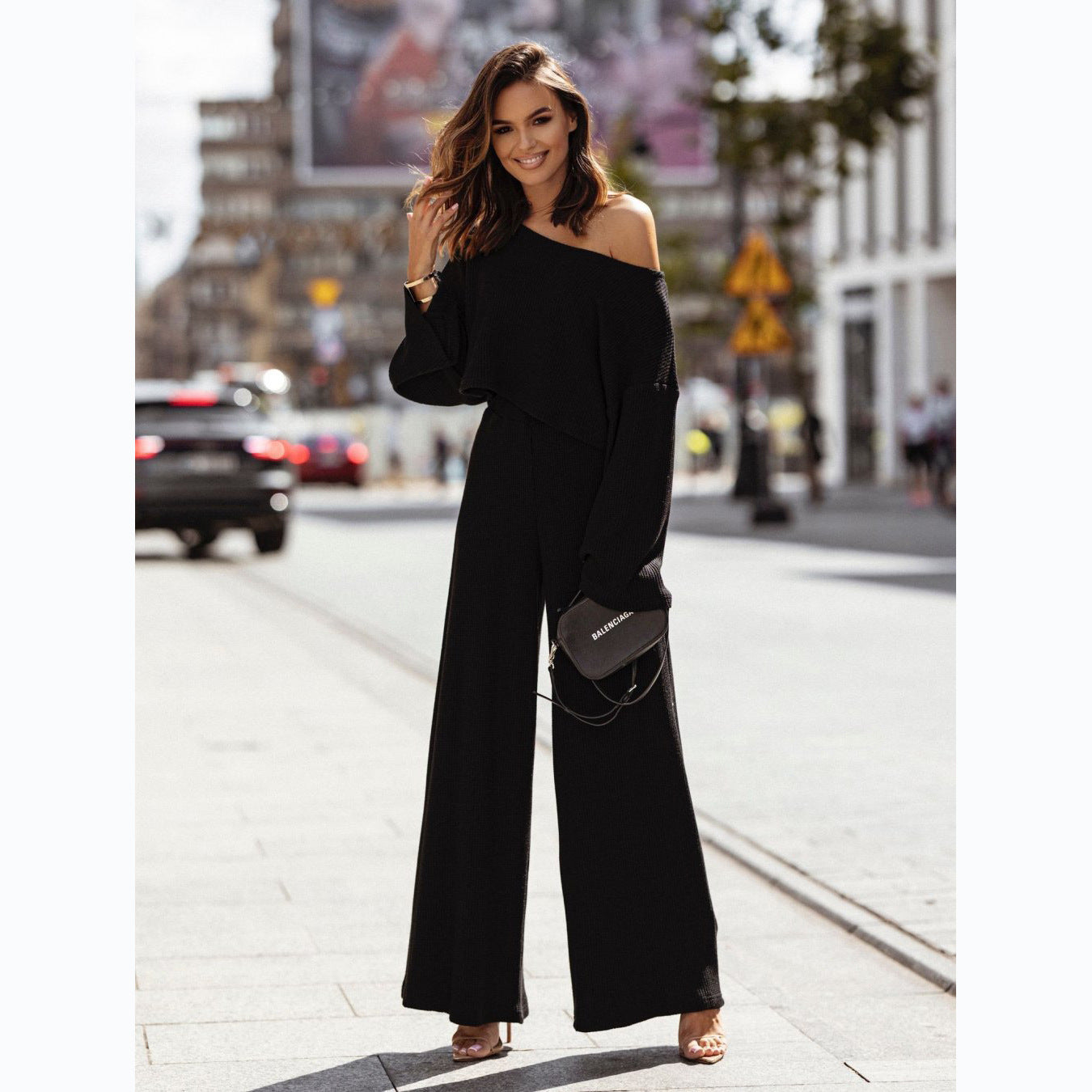 Street Autumn Winter Waffle Long Sleeve Pants Set – Urban Outfit for Cold Weather