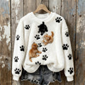 Lovely Cats Paw Prints Embroidered Cozy Plush Sweatshirt