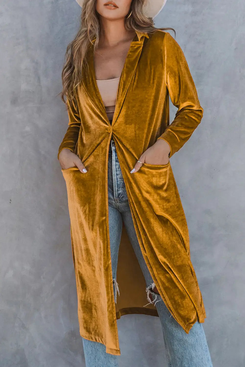 Yellow Velvet Long Coat