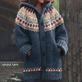 Vintage Icelandic Ethnic Pattern Knitted Hooded Cardigan elevenforest