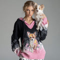 Women's Vintage Dog Embroidered Hooded Sweater elevenforest