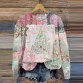 Comstylish Vintage Contrast Color Christmas Art Casual Print Sweatshirt