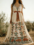 Western Floral Print Women's Linen Vest Dress artswardrobe