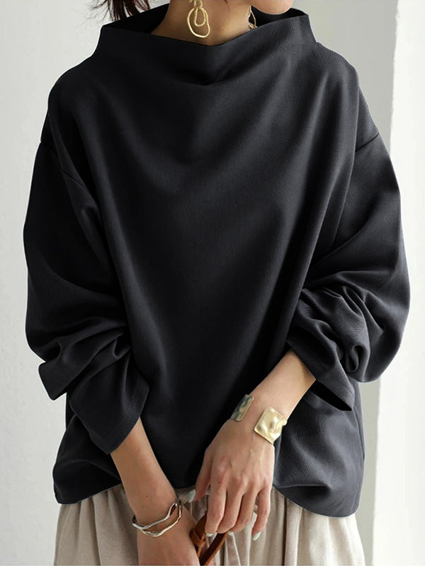 Color High-neck Long Sleeves T-shirt