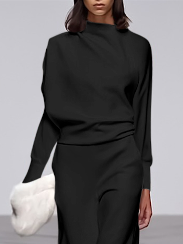 Long Sleeves Loose Color Stand Collar T-shirts Tops