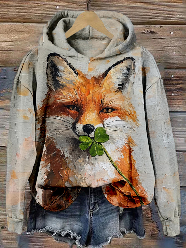Comstylish St. Patrick's Day Fox & Shamrock Art Cozy Hoodie