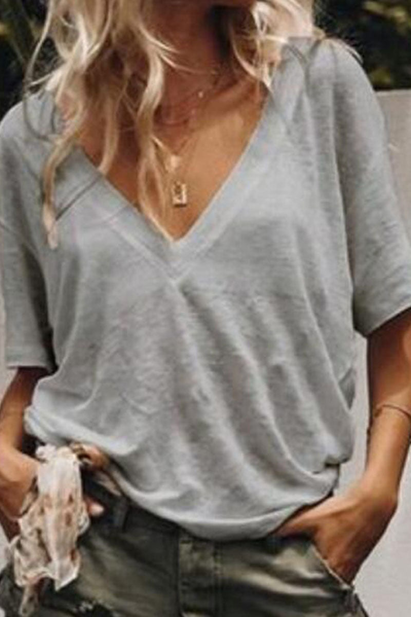 Patchwork V Neck T-shirts(3 Colors)