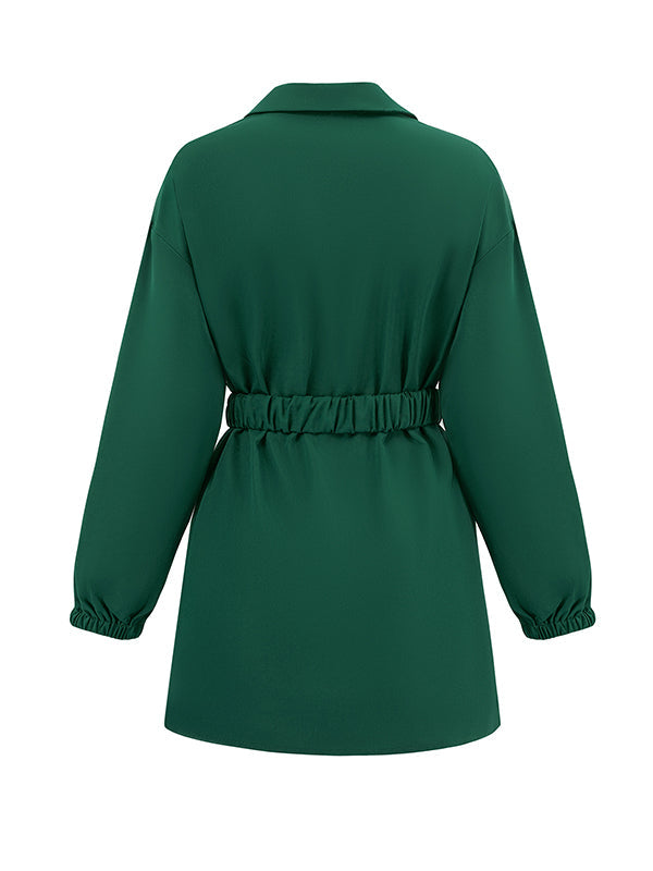 Loose Belted Color Lapel Blouses&shirts Tops Shirts Tops