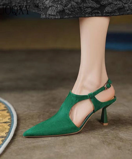 Green Stiletto Suede Sandals Pointed Toe