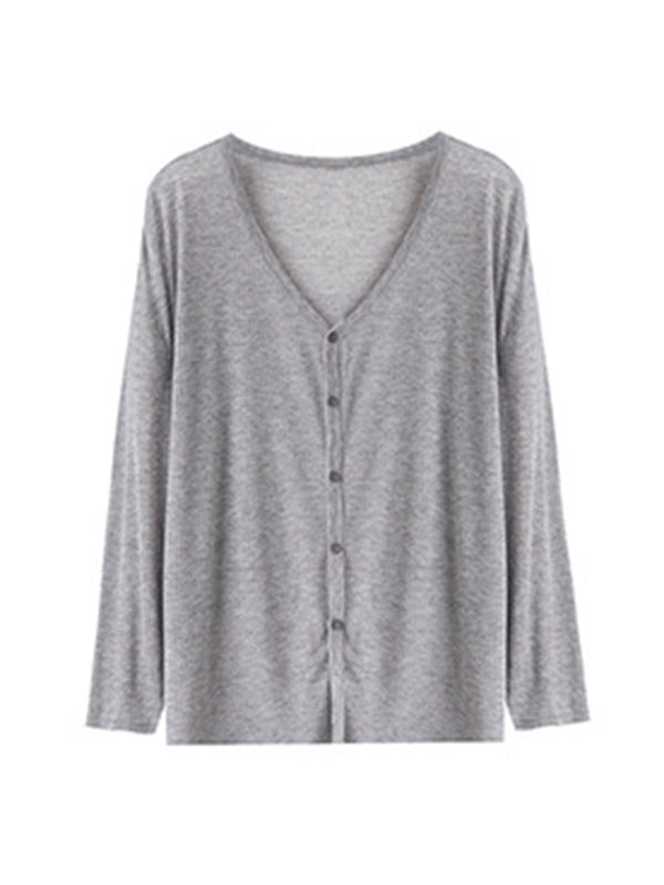 Long Sleeves Loose Buttoned Color Sun Protection V-neck Cardigan Tops