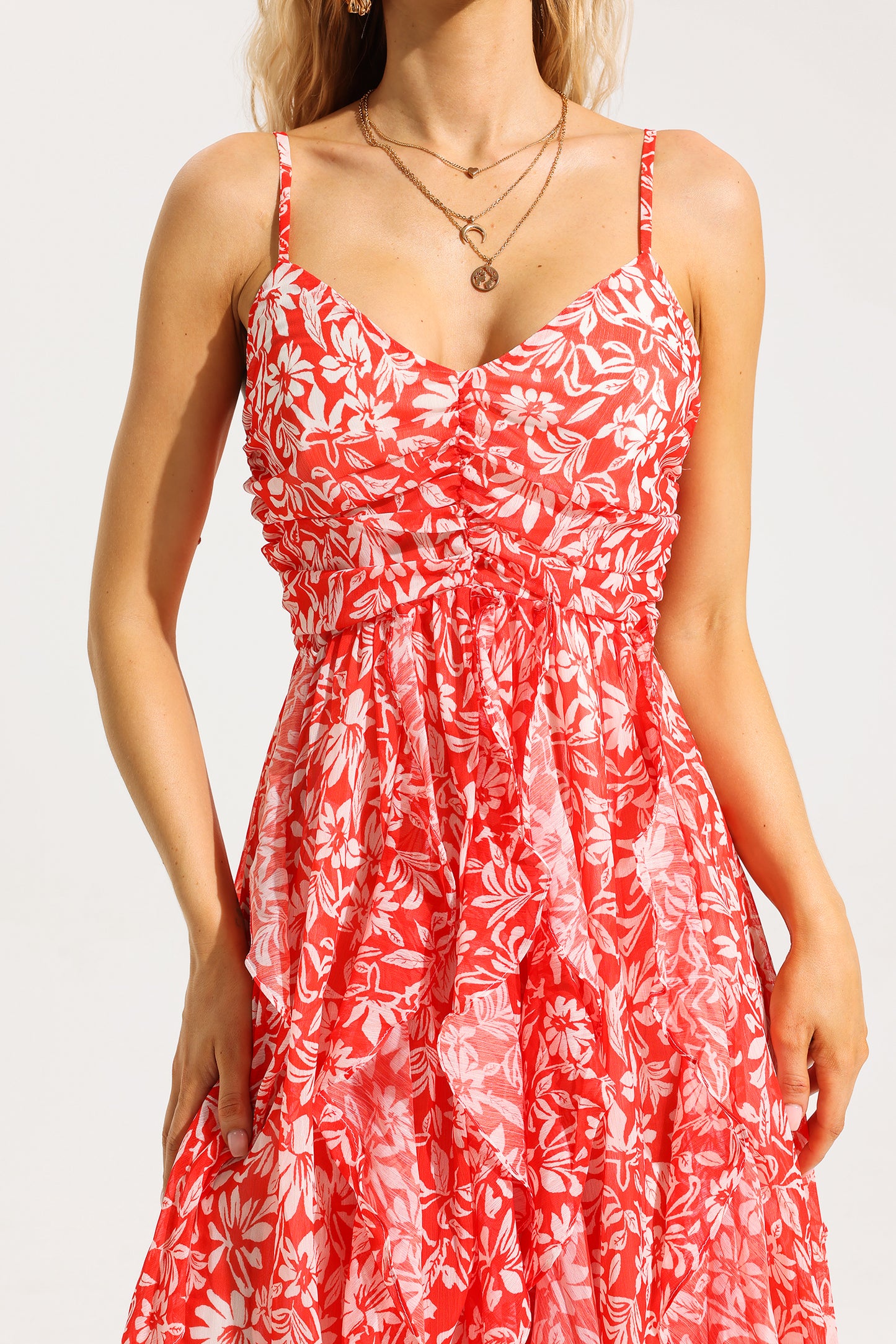Ruched Ruffle Cami Maxi Dress