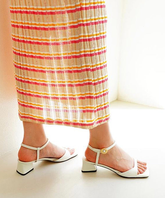 Splicing Chunky Sandals Red Genuine Leather Peep Toe Oi035